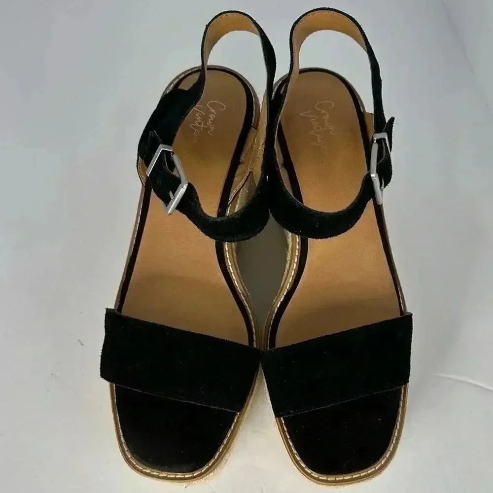 Crown Vintage Platform Espadrille Sandals Black Size11